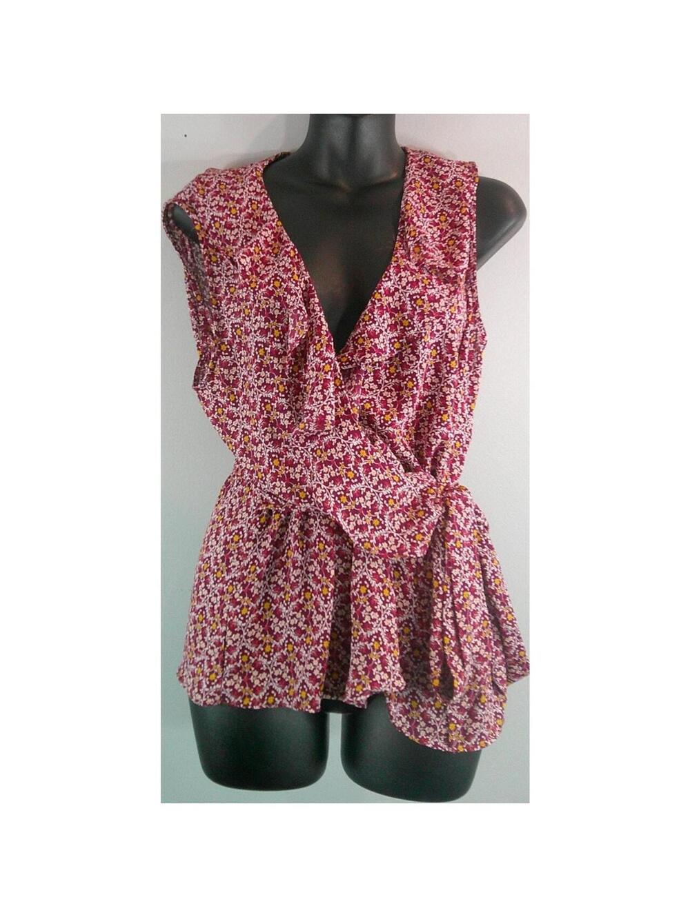 Max Studio Women's Sleeveless Floral Print Blouse with Tie Waist, Size Large
